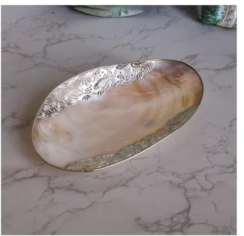 Ciotola decorativa a forma di conchiglia, colore bianco, grande, per lucidare gioielli, vassoio per anelli, per feste, matrimoni, casa, spiaggia, decorazione, 28 x 17 x 4 cm