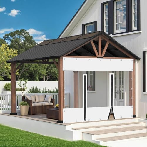 Suwooy Pérgola Paneles Laterales De Lona Transparente Blanca,Cortina De Lona Alquitranada Impermeable Exterior,con Puerta Cremallera,Lona De Plástico PVC De 0,3mm,con Ojales,W×H-1.2×2.1m(3.9 * 6.9ft)