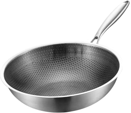 COLLBATH Sartén Wok de Acero Inoxidable con Plano Antiadherente y Mango Portátil para Cocinar Verduras y Freír Estufas de Gas Fácil Limpieza y Alta Durabilidad