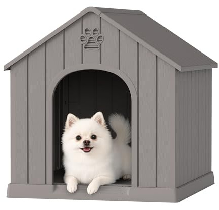 Fancyango Dog House Outdoor Indoor, Weatherproof Dog House with Elevated Floor and Air Vents for Small to Medium Dogs,Easy Clean and Assemble (Grey, 26.18''L × 24.02''W × 25.98''H)