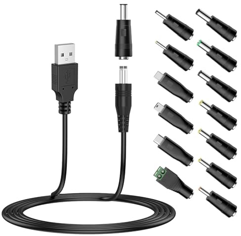 YBFBSJK 13 in 1 USB auf DC Stecker Kabel,Netzkabel Adapterkabel mit 13 Stecker,Universal 5V USB auf DC 5,5 x 2,1 mm Kabel Stromkabel für Router Rasierapparat, TV Box, LED Streifen