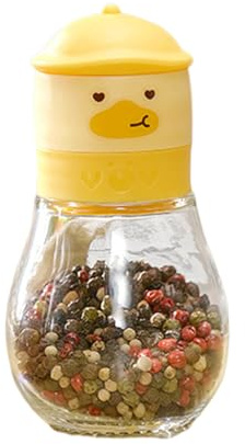 Salt Shaker: 180ml Manual Grinder, Duck Shape, Adjustable Settings from Coarse to Fine, Refillable Glass Body, Seasoning Dispenser for Kitchen Dining Table | Nice Novelty Gift