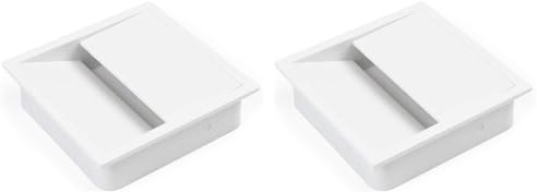 Emuca - Square 85x85mm (3,34x3,34 inch) Grommet for embedding in Desk or worktop, Wire Organiser for Furniture, White Plastic (Pack of 2)