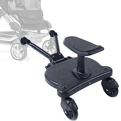 Kiddy Board Pour Poussette, Siege Poussette Deuxième Enfant Réglable, Planche Poussette Universelle 2-en-1 Avec Siège Amovible, Compatible Avec 95% Des Poussettes