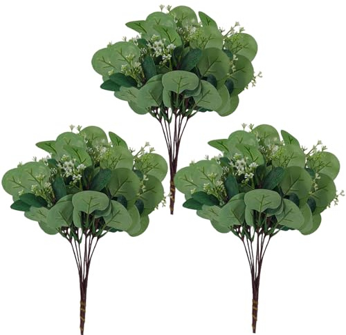MOAZIFI 24 Stück Künstliche Eukalyptus Zweige (28cm) - Realistische Eukalyptus Deko mit Samen - Kunstblumen für Vase, Tischdeko, Hochzeit, Kommunion & Taufe - Premium Kunstpflanzen Grün