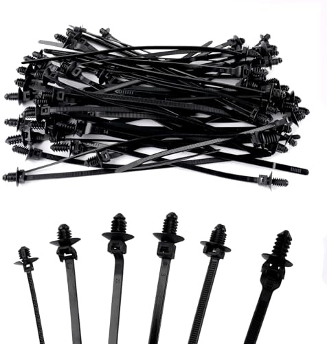 60 Pcs Push Mount Zip Ties in 6 Assorted Sizes,Black Nylon Car Mount Wire Tie Snap in Cable Zip Ties,Universal Push Mount Cable Ties Automotive Zips Tie Fastener Wire Harness Clips for Wire Tying