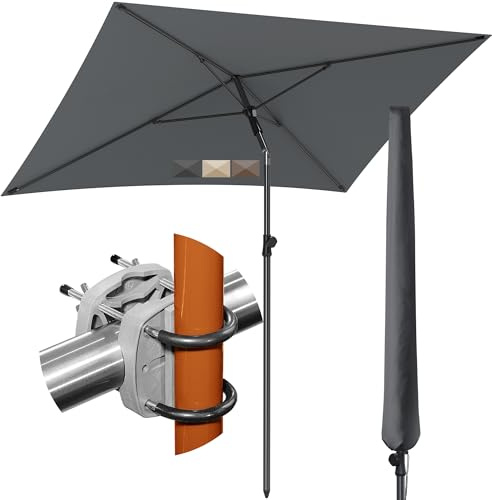 4smile Sonnenschirm Balkon SunnyShade 3-in-1 SET, Anthrazit - 200 x 125 cm Sonnenschutz Balkon - UPF 50+ Sonnenschirm rechteckig + Sonnenschirmhalter Balkongeländer + Sonnenschirmhülle