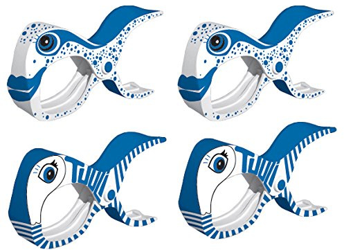 tuuli Accessories Summer Clips Large Pegs for Beach Towel Laundry Clothes Quilt Camping Garden Kite Surf Sunbed Sun Lounger Buggy Accessory (2x Blue + 2x Fish)