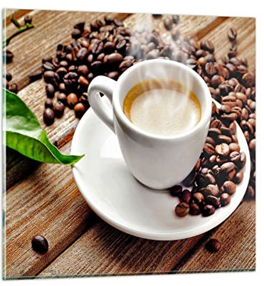Vidrios decorativos Café expreso caliente Cuadro Sobre Vidrio Moderno 30x30cm Decoracion Salon Dormitorio Cocina Cuadros Pared Impresiones Impresión en Cristal Wall Art Prints Decor GAC30x30-2546