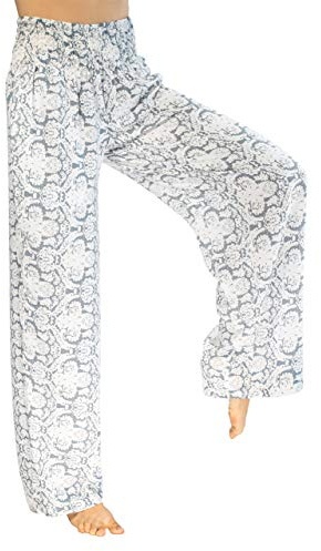 PIYOGA Womens Wide Leg Palazzo Flare Pants Smocked High Waist 2 Pockets - Bohemian Goddess Part 2