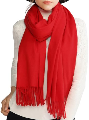 RIIQIICHY Winter Cashmere Woo Scarf Fee Warm Tick arge Pashmina Scarves Stoe Shaw for Women, L, Red
