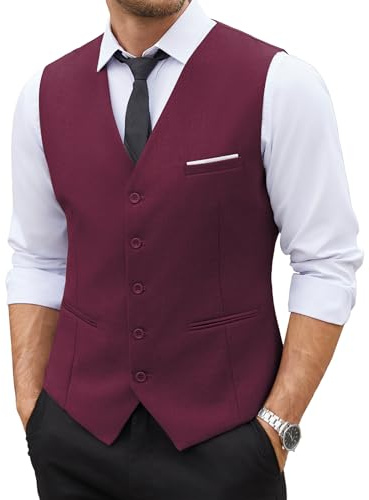 COOFANDY Herren-Anzugweste Slim Fit Business formelle Weste, Weinrot, X-Large