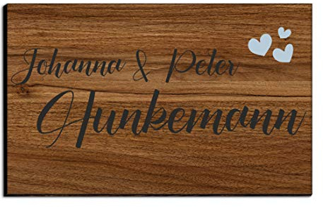 Holz Türschild mit Namen für die Haustür | Namensschild Briefkasten-Schild selbstklebend oder mit Bohrlöcher Klingelschild mit kratzfestem UV Druck | Größe 8x5 cm bunte Türschilder