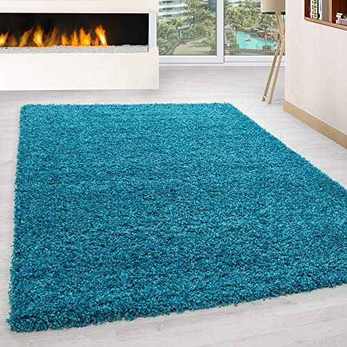 HomebyHome Shaggy Teppich Läufer Flur 80x250 cm - Shaggy Teppich Hochflor Türkis Extra Weich und Flauschig - Bettvorleger Teppiche für Schlafzimmer - Waschbarer Küchenläufer - Carpet, Halı, Kilim