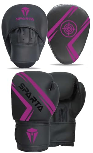 Boxing gloves and pads set Focus Punch Mitts MMA Training Sparring Hook and Jab strike target with Punching Gloves (Purple, 10oz)