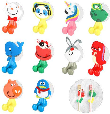 OOTSR 10 Stück Fun Zahnbürstenhalter für Kinder, Niedlichen Cartoon Kinder Zahnbürstenhalter mit Saugnapf zur Montage an glatter Wand in Dusche, Bad, Schlafzimmer, Büro