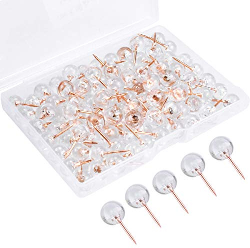 Fodlon Punaises Transparentes 100pcs - Tableau Liège Monde, Decoratives Voyage, Epingle Couture, Murales pour Cartes Notes Post-it Bureau - Or Rose