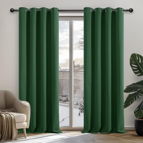 Deconovo Super Soft Blackout Curtains Thermal Insulated Curtains Eyelet Curtains for Baby Nursery Forest Green W42 x L63 Inch One Pair