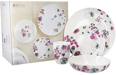 Maxwell & Williams Viola 16 Piece Dinner Set in Gift Box, Porcelain, White, Service for 4