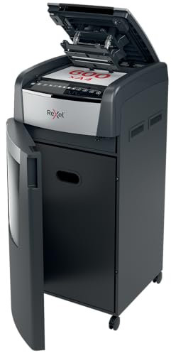 REXEL Optimum Auto Feed+ 600X, Distruggidocumenti Automatico, 600-660 Fogli (80-70 gr/mq), Taglio a Frammento, Livello di Sicurezza P-4, per i Grandi Uffici, Capacità 110 Litri, con Ruote, 2020600XEU