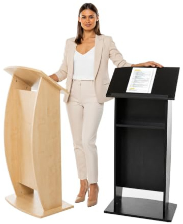 Wonderwall Floor Standing Wooden Curve Lectern, Maple MDF