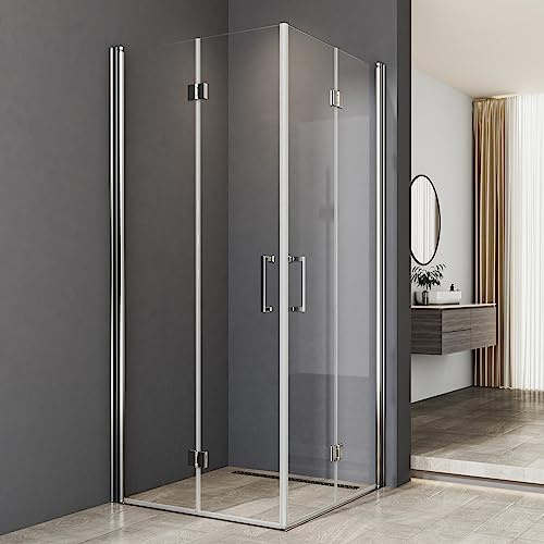 Duschkabine Drehfalttür 100x90cm Eckeinstieg mit Doppel Falttüren 6mm NANO Beschichtung ESG Glas 180º Falttürkabine Duschabtrennung Dusche Duschwand Höhe 195 cm ohne Duschtasse