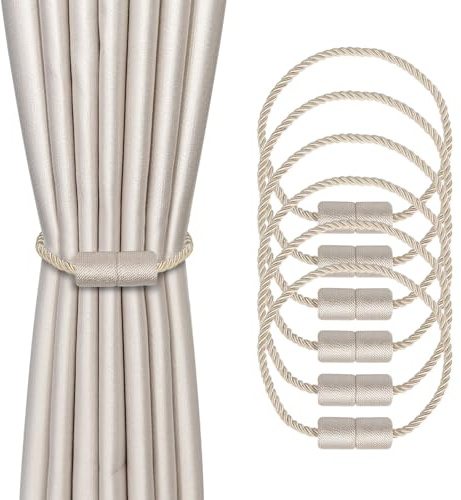 Dalababa 6 Stück Magnetische Vorhang Raffhalter, Gardinenhalter Raffhalter für Vorhänge, Vorhangschnalle Vorhang Halter Zubehör für Haus Dekoration, Beige