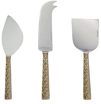 Couteau fromage fait main - couteau à fromage en laiton et acer inoxydable - Coffret 3 couvert de service à fromage