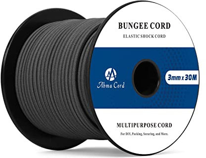 Abma Cord Gummiseil Expanderseil 3mm 30M Gummischnur UV Beständig Planenseil 100% Dehnung Spannseil für Plane, Anhängerplane, Sonnensegel, Zelte, Banner - Schwarz