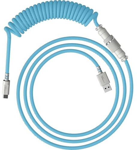 HyperX Câble spiralé : câble spiralé durable, design élégant, connecteur aviateur 5 broches, USB-C vers USB-A, bleu clair/blanc
