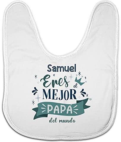 LolaPix Babero Personalizado con Nombre. Día del Padre. Baberos originales. Bebé, niño, niña. Babero infantil cierre velcro. Regalos personalizados. Regalo Original