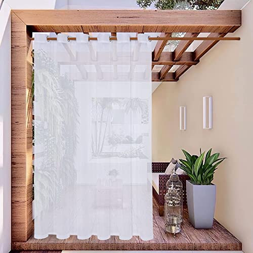 XQKXHZ Outdoor Vorhang Wetterfest Transparent Weiße Mit Obere Ösen,Sichtschutz Wasserdicht Outdoorvorhänge Gardine Aus Voile Für Wohnzimmer, Terassen, Pergola, Cabana Und Pavillon,213x305cm(W x L)