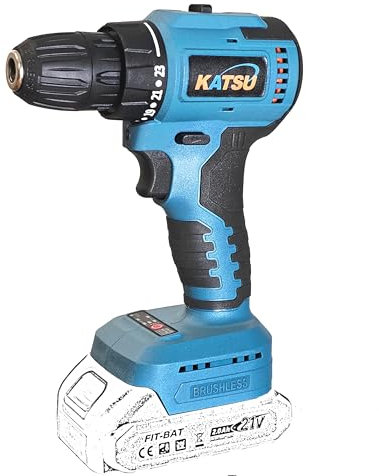 KATSU FIT-BAT 21V Brushless Cordless Drill Driver, 10mm Keyless Chuck, 2 Gear Speed and LED Light, Ideal for Home DIY Tasks, No Battery and Charger 102363