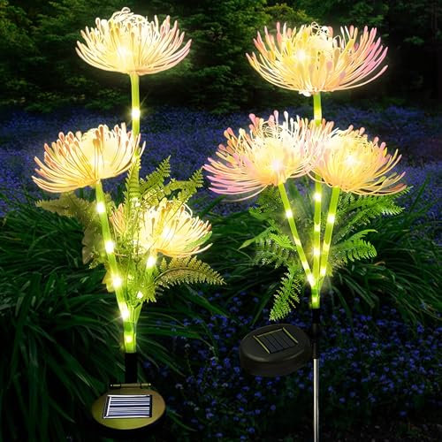 Lampe Solaire Extérieure Jardin, 2 Pièces Fleurs Lumiere LED, Ip65 Imperméable, Decoration Jardin Exterieur, Lumière Solaire Extérieure pour Balcon, Terrasse, Chemin, Pelouse