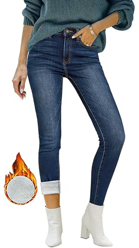 Roskiky High Waist Jeans Damen - Stretch Thermo Leggings, Mom Jeans, Jeanshose - Dunkelblau M