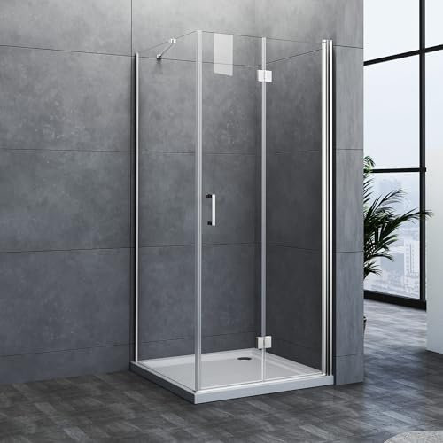 Duschkabine 70x90cm Falttür Eckeinstieg Duschabtrennung mit Seitenwand, 90 x 70 Glas Duschkabine Faltbare Dusche 6mm ESG Nano Sicherheitsglas, Silber Komplettdusche Duschwand Höhe 195cm
