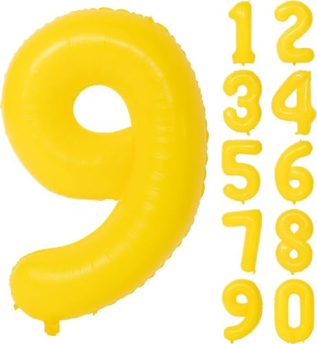 Folienballons * Macaron-Farben * als Zahlen Deko für Geburtstag und Party | XXL-Größe: 100cm | Zahl Luftballons Ballons Folienballon Ballondeko Kindergeburtstag, Edition: Zitronen-Gelb Zahl 9