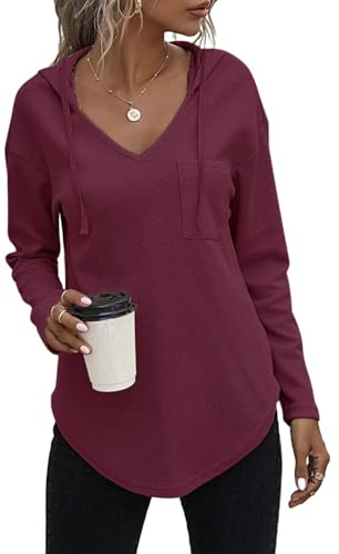 Cuptacc Tee Shirt Manche Longue Femme Pull Long Col V T-Shirts à Manches Longues Chic Raisins Violets,XL 46-48