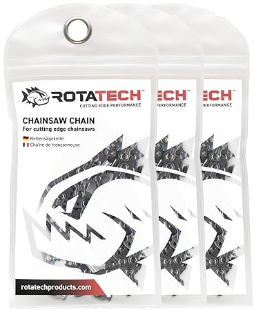 X3 Genuine Rotatech Chainsaw Chain Set – Fits 12 Inch Chainsaw Bar (Dewalt DCM 565N, Ryobi OCS1830, RCS1830-150, RCS18X3050) Low Profile 3/8” Pitch, 1.1mm Gauge, 45 Drive Links, Durable Chainsaw Chain