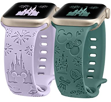 BEEXI 2 Pack Cartoon Engraved Breathable Strap Compatible with Apple Watch | Soft silicone sport breathable strap s fit 38/40/41/42mm, straps for iWatch Series 11 10 9 8 7 6 5 4 3 2 1 SE 1 2 3