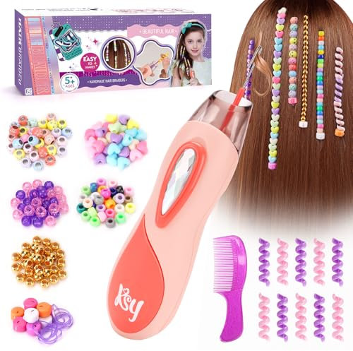 Flnlano Geschenk Mädchen 5 6 7 8 9 10 Jahre: Haarschmuck Mädchen DIY Haarperlen Set, Kreative Spielzeug Geburtstagsgeschenk für Kinder 5-12 Jahren