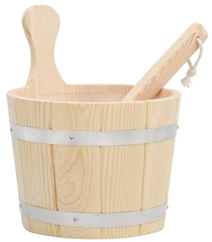 Sufrk Sauna Set aus Eimer und Schöpfkelle aus massivem Kiefernholz, Saunaeimer, Saunaeimer aus Holz, Eimer mit Kunststoffbeschichtung, Set aus Eimer und Schöpfkelle aus Naturholz, wasserdicht