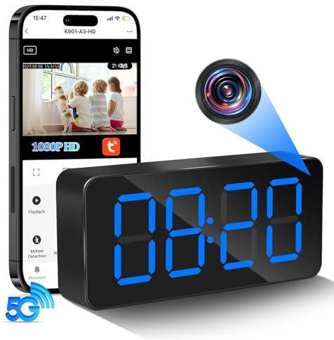 Nisanuki Cámara Espía WiFi, 5G Mini Camara Oculta Inalambricas Despertador, 1080P HD Reloj con Camaras Espias Visión Nocturna Detección De Movimiento Vigilancia para Interior con Tuya App