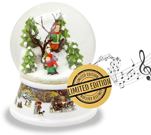 Palla di neve sciatore | base paesaggio invernale nostalgico | con carillon | palla agitata decorazione natalizia | larghezza: 10 cm x altezza: 13 cm | 20187