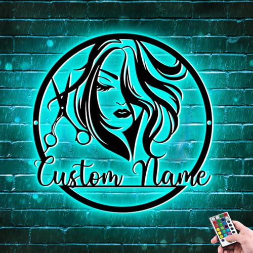 Personalisiertes Neonschild, LED-Lichtschild für Friseurladen, Wanddekoration, Frisuren-Dekoration, Metall-Wandkunst, Haarstylisten-Geschenk (Stil 8)