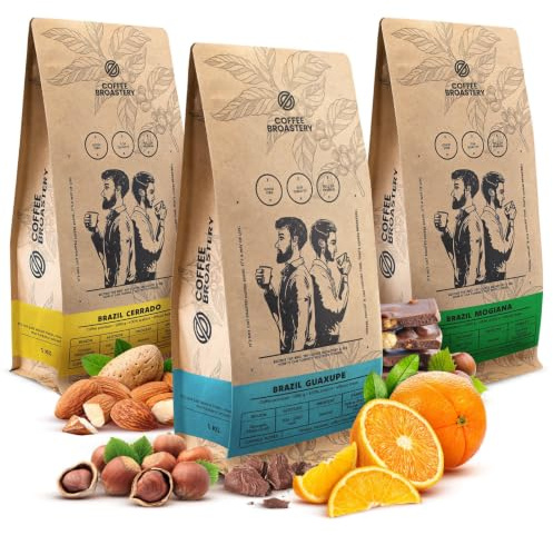 Coffee Broastery Kaffeebohnen Set Brasilien Frisch Geröstet Arabica 3x1kg | Samba Guaxupe Cerrado, Spezialitäten Kaffee, Ganze Bohnen, Noten von Schokolade und Nuss, Bohnenkaffee für Vollautomaten