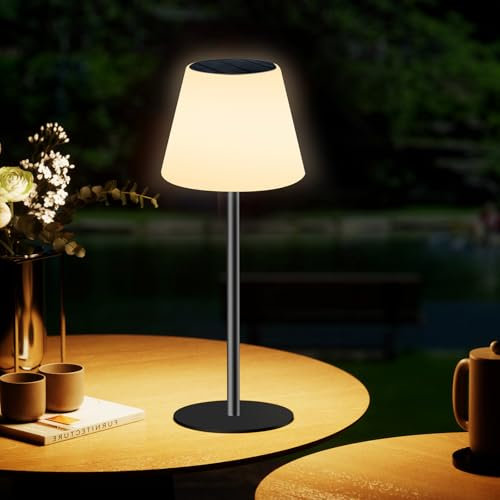 Licmic Lámpara de mesa solar lámpara de exterior batería LED lámpara de mesa sin cable regulable blanco cálido + RGB lámparas solares con sensor de luz para interior/exterior, jardín, terraza.