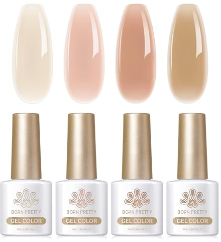 Born Pretty UV Nagellack Jelly Weiß Nude Gelb Braun - Gel Nagellack UV Natur Kristall Transparent UV Lack Maniküre und Nagelkunst DIY zu Hause