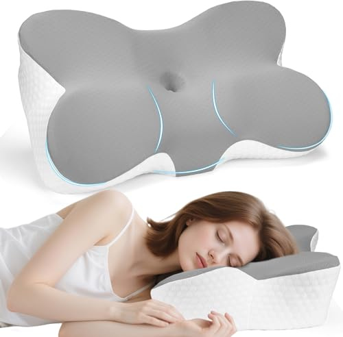 GOXIFACA Memory Foam Pillow Orthopedic Pillow, Ergonomic Cervical Pillow for Shoulder Pain, Head and Neck Support Pillows for Side/Back/Stomach Sleepers, Removable Washable Pillowcase, Grey