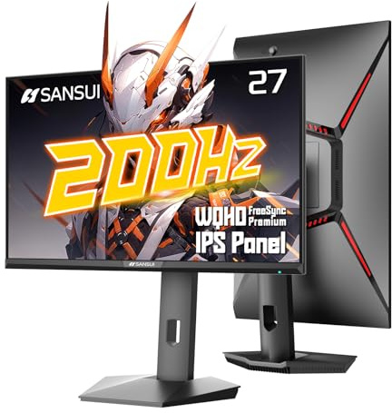 SANSUI FreeSync Premium - Schermo da gioco da 27, 1440p, 300 Hz, 240 Hz, WQHD Fast IPS 1ms, FreeSync Premium, luminosità 400 nit, 130% sRGB, 10 bit, HDR, ErgoStand, montaggio VESA 2 × DP 1.4 e 2 ×